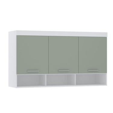 Imagem de Armário Aéreo Maleiro Modulado 145cm 3 Portas Alpes Luciane Móveis Branco Pf Com Verde Pf