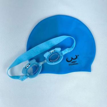 Imagem de Kit De Natação Com Touca De Silicone e Óculos Para Crianças Menino ou 