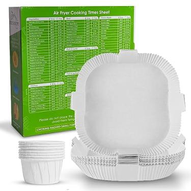Imagem de FRESHNJOYY Forros de papel descartáveis Air Fryer - 100 peças de forro de papel de pergaminho branco de 19 cm - adequado para cesta quadrada grande de fritadeiras - resistente ao calor, à prova de