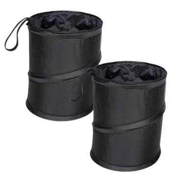 Imagem de EMVANV 2 peças de lixeira de carro, mini lata de lixo dobrável pop-up de carro para pendurar saco de lixo multiuso para carro, caminhão e minivan (tamanho: preto)