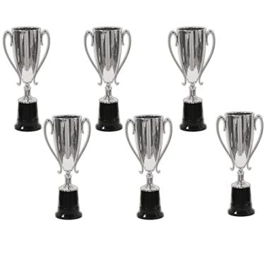 Imagem de Beistle 6 peças de copos de troféu de plástico, torneios esportivos, competições e brindes de festa - decorações temáticas de filmes noturnos, 21,5 cm, prata/preto