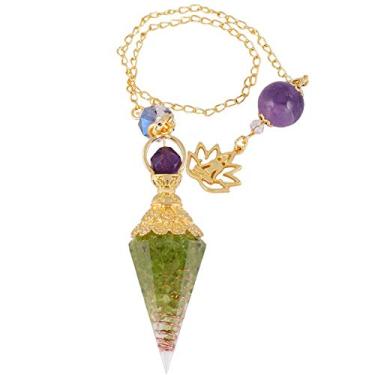 Imagem de Rockcloud Pêndulo de ponto de cristal de cura para adivinhação, pingente de 6 facetas de balanço de chakra Reiki, Olivine
