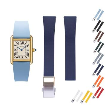 Imagem de Pulseira de borracha de liberação rápida para relógios Cartier, pulseira de borracha FKM para relógios Cartier Santos, várias cores (19 mm, azul marinho)