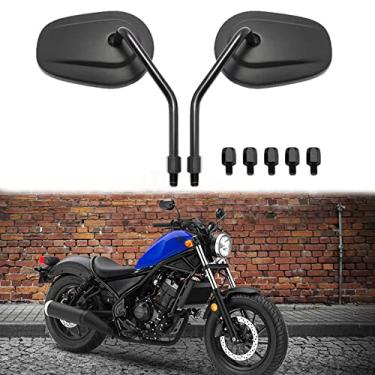 Imagem de Espelhos retrovisores ovais de motocicleta de 8 mm 10 mm para Honada Suzuki Cruiser Chopper Honda Yamaha kawasaki (preto #1)