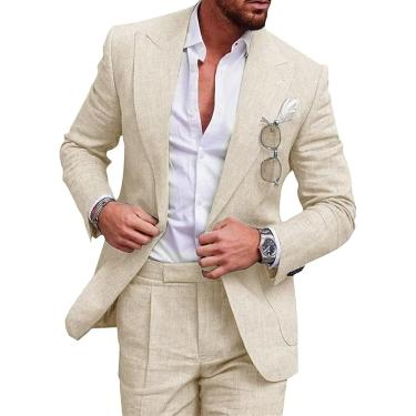 Imagem de Terno masculino de linho de 2 peças, terno slim fit de verão para festa de baile de casamento na praia, estilo 3,5XL