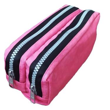 Imagem de Genérico Estojo Escolar Poliamida com 2 zíper Estojo Universitário 2 divisórias (Rosa)