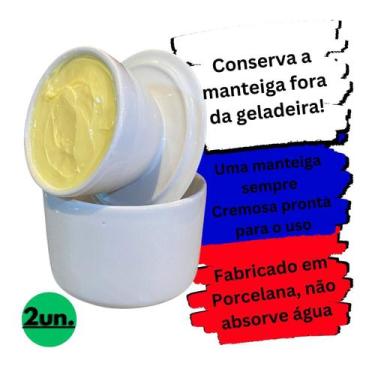 Imagem de Kit 2 Manteigueiras Francesas Porcelana Branca mantem Cremosa Fácil - 
