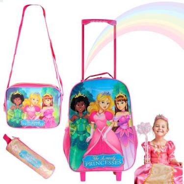 Imagem de Kit Mochila  Escolar Lancheira e Estojo Princesas Menina - Rocie