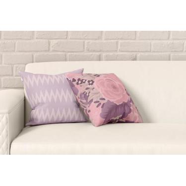 Imagem de Kit 2 Almofadas Com Enchimento Flores Lilás Chevron - Core Decore