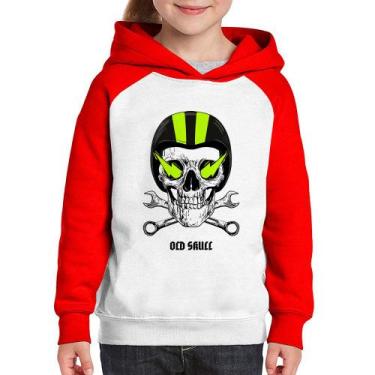 Imagem de Moletom Infantil Old Skull Motorcycle - Foca na Moda, Branco, Vermelho
