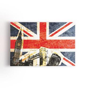 Imagem de Bandeira Grã-Bretanha Cidade Londres Quadro Canvas 60x40cm - PlimShop
