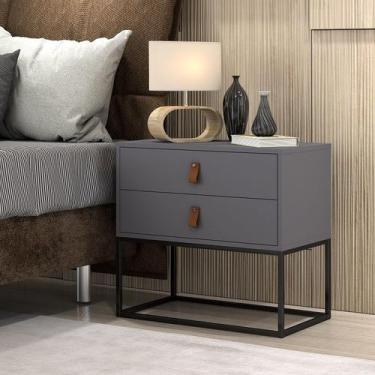 Imagem de Mesa De Cabeceira Cinza Moderno P/ Quarto Casal / Solteiro Com Puxador