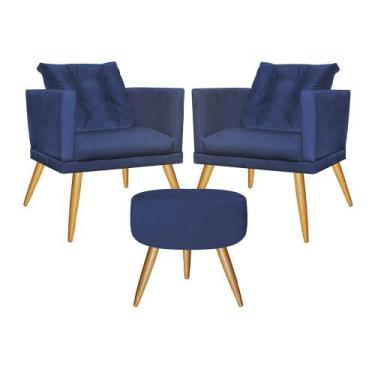 Imagem de Kit 02 Poltrona Com Almofada e Puff Milena Confort Sala Recepção Escri