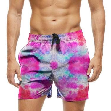 Imagem de Short Praia Shorts Banho Bermuda Verão Manchas Pink Rosa Brilhante Fun