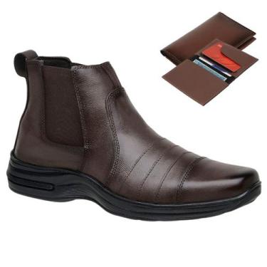 Imagem de Botina Bota Masculina Coturno Motociclista em Couro + Carteira - Gmm S