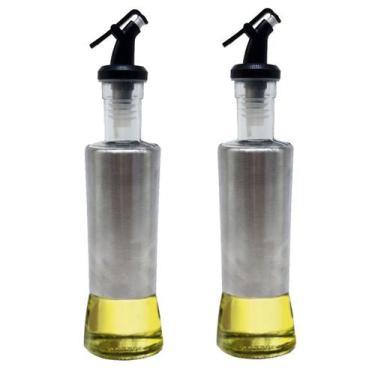 Imagem de Kit 2un porta azeite vinagre de vidro e aço inox com dosador - Unyhome
