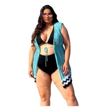 Imagem de Saída De Praia Aberta Barra Trabalhada Tricot Plus Size - PLUS MESMO E