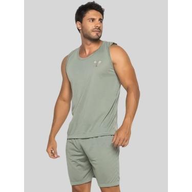 Imagem de Pijama Masculino Basico Regata Liso Adulto Rlc Modas, Verde, G