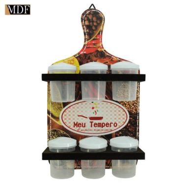 Imagem de Porta Condimento Meu Tempero com 6 Potes Madeira Mdf Adesivado - ATACA