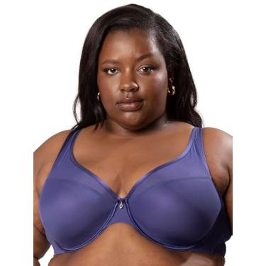 Imagem de Curvy Couture Sutiã feminino sexy de malha transparente plus size, Azul vintage, (38) 38G