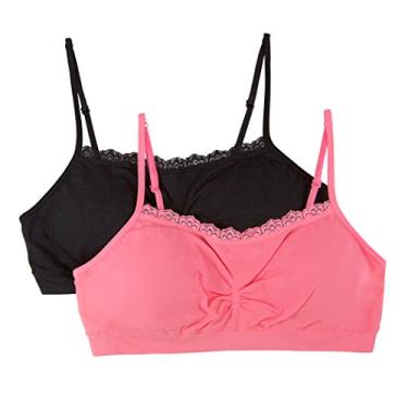 Imagem de Fruit of the Loom Sutiã Santoni para meninas grandes sem costura com renda, pacote com 2, Picolé rosa/preto matiz, 30