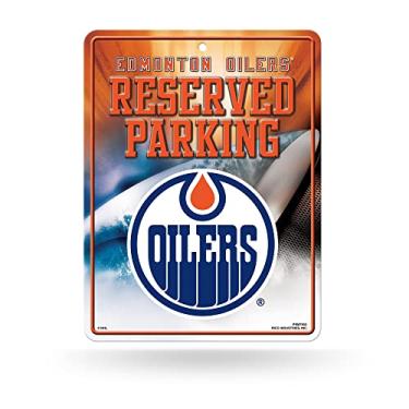 Imagem de Rico Industries Placa de estacionamento NHL Hockey Edmonton Oilers 21,6 cm x 28 cm de fibra de carbono – Ótimo para homens cavernas, quartos, escritórios, decoração de casa