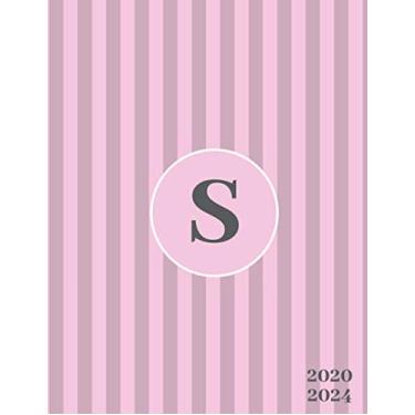 Imagem de 2020-2024: Initial Monogram Letter S Five 2020-2024 Five Year Planner 60 Months Calendar View. Classic 5 Year Calendar, Organizer, Agenda, Gratitude Journal and Notebook - Pink & Gray Stripe
