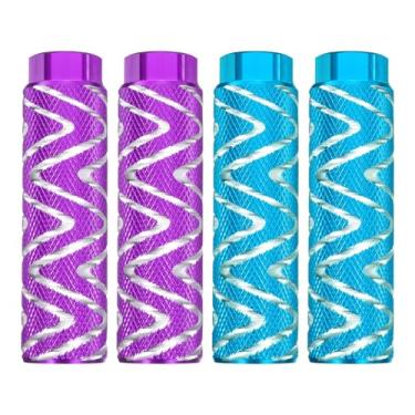 Imagem de HARFINGTON 2 pares de pedais de bicicleta de liga de alumínio traseiros para acrobacias antiderrapantes servem para eixos de 9,5 mm para mountain bike BMX, roxo e azul celeste