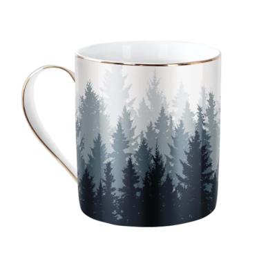 Imagem de WAVEYU Caneca de café de cerâmica, caneca de água fofa para férias, caneca com alça para escritório em casa, xícara de chá de café decorativa para mulheres e homens, 400 ml, estampa florestal