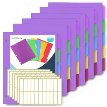 Imagem de SCHOLSUPX 6 Conjuntos de 5 Divisórias de Fichário de Abas, Divisórias de Fichário de Plástico com Abas, Aba Grande Colorida, Ajuste Padrão de 8,5 X 11 Folhas, Divisórias para Fichário de 3 Argolas