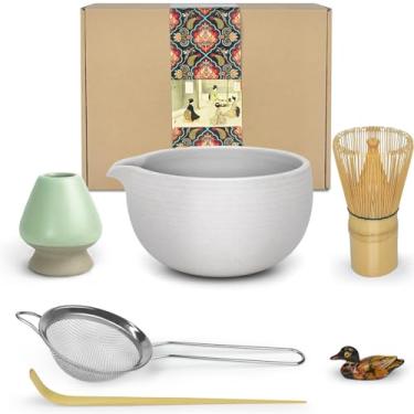 Imagem de Artcome kit de cerimônia matcha para cerimônia do chá japonesa, tigela com bico, batedor, colher de chá, coador de pó matcha, jogo de chá matcha para fazer usucha, koicha e matcha latte (cin