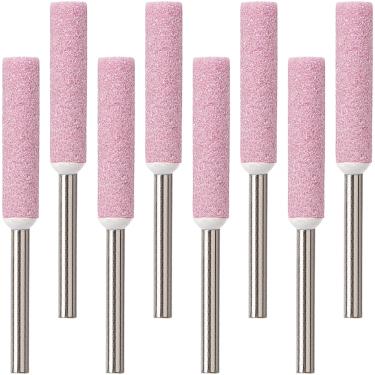 Imagem de PAGOW Pacote com 8 lixas para moagem de rebarbas, afiador de motosserra de 7/81.3 cm, brocas de polimento de 5,5 mm, moagem de rebarbas de pedra (rosa)