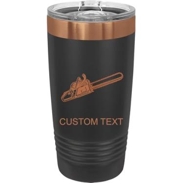 Imagem de Motosserra Arborist, copo de aço inoxidável personalizado gravado a laser 590 ml café de viagem preto/ouro rosa banhado a íon parede dupla carro viagem caminhão anel caneca personalizável, tampa