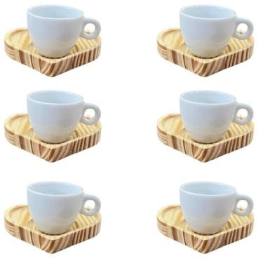 Imagem de Kit Jogo 6 xícaras Café 80ml Cônica com pires coração - Antilope Decor