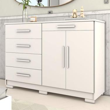 Imagem de Cômoda Tailândia 2 Portas 5 Gavetas Branco - Panorama Móveis, Branco, 