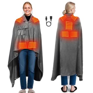 Imagem de Cobertor aquecido por USB, 170 cm x 130 cm, portátil, alimentado por bateria, sem fio, cobertor elétrico super macio, aconchegante, vestível, aquecido, grande, para escritório, 3 níveis de