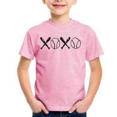 Imagem de Camiseta Infantil Xoxo Baseball - Foca na Moda, Rosa bebê, 4