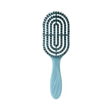 Imagem de Escova de cabelo elíptica para massagem no couro cabeludo, pente para cabelo molhado e cacheado, desembaraçador para salão de cabeleireiro, ferramentas de estilo (azul com cabelo)