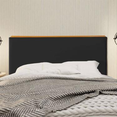 Imagem de Cabeceira Cama Box King 1,93m Estofada Detalhe em Madeira Java Veludo Preto