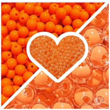 Imagem de Kit Trio Pérolas 6mm E 8mm com 300 pçs + Fio Silicone Miçanga Missanga Pulseira Colar Artesanato (Laranja)