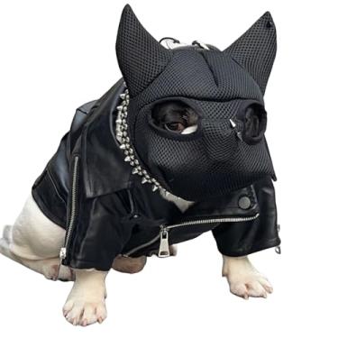 Imagem de MANON ROSA Focinheira buldogue: máscara antimordida de malha respirável ajustável para morder lamber, mastigar e cuidar - chapéu de cosplay de cachorro fofo e divertido (pequeno, touro)