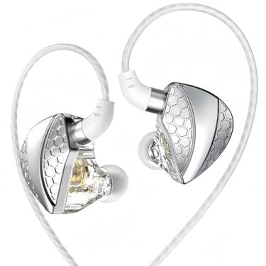 Imagem de HJX QKZ HI6T Fones de ouvido com fio para jogos com microfone, fones de ouvido intra-auriculares, fones de ouvido IEM, para cantores músicos, dinâmica magnética forte (branco)