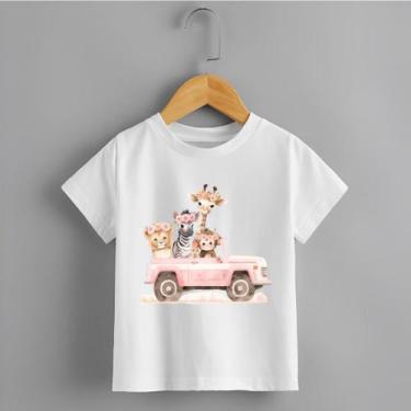 Imagem de Camiseta Infantil Menina Carro Safari Rosa Personalizada 100% Algodão 
