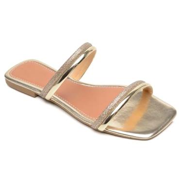 Imagem de Sandália Rasteirinha Feminina com Strass Confortável Fashion Verão (Dourado, BR, Adulto, Numérico, 35)