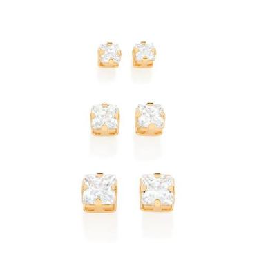 Imagem de Presente Feminino Rommanel Kit Com 3 Pares De Brincos Banhados A Ouro 