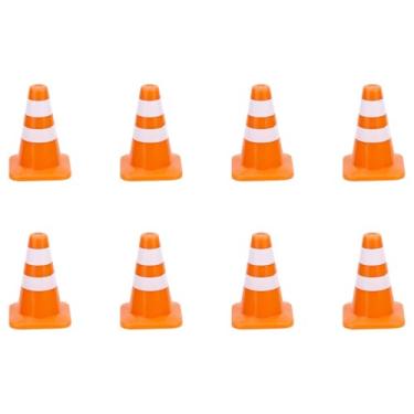 Imagem de 8 mini cones de trânsito, pequenos cones de construção de segurança de 3,5 cm para estrada, pequenos sinais de cautela, mini sinais de segurança de trânsito, barricadas para micro cena de rua