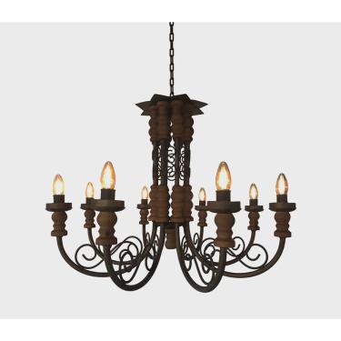 Imagem de Lustre Artesanal Rustico De Ferro 8 Lâmpadas Para Decoração Quarto