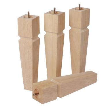 Imagem de Conjunto de 4 pernas de móveis de madeira quadrada - Pés de substituição de madeira para sofá, cama, banco, cômoda, peças de madeira de borracha para mesa, sofá, cadeiras de pernas de madeira
