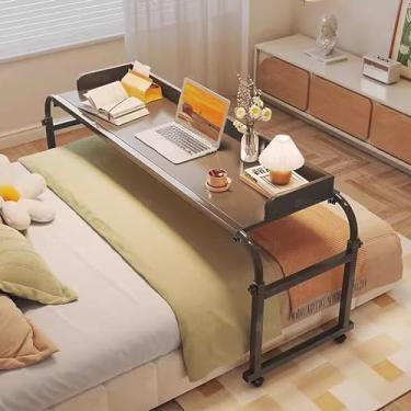 Imagem de Mesa de cama 115-210 cm Overbed Laptop Trolley mesa de trabalho para laptop estudo trabalho hospitalar altura médica ajustável 65-95 cm mesa de cama cruzada com rodas
