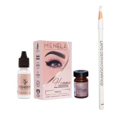 Imagem de Kit Henna de Sobrancelha Menela com Lápis Dermatografico Branco Bella 